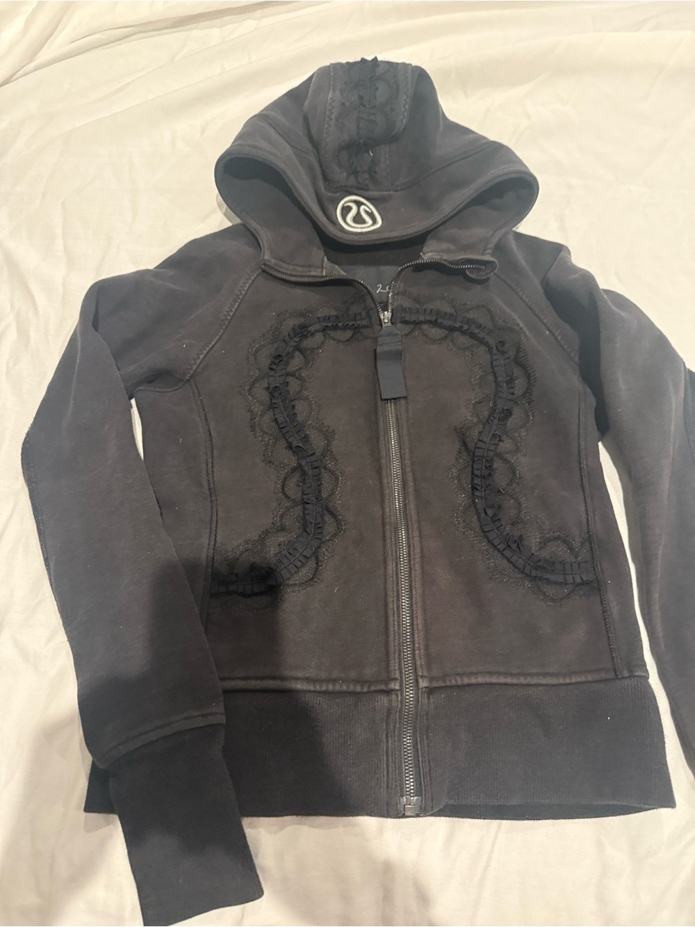 lululemon athletica Black Lace-Trim Hooded Zip Jacket